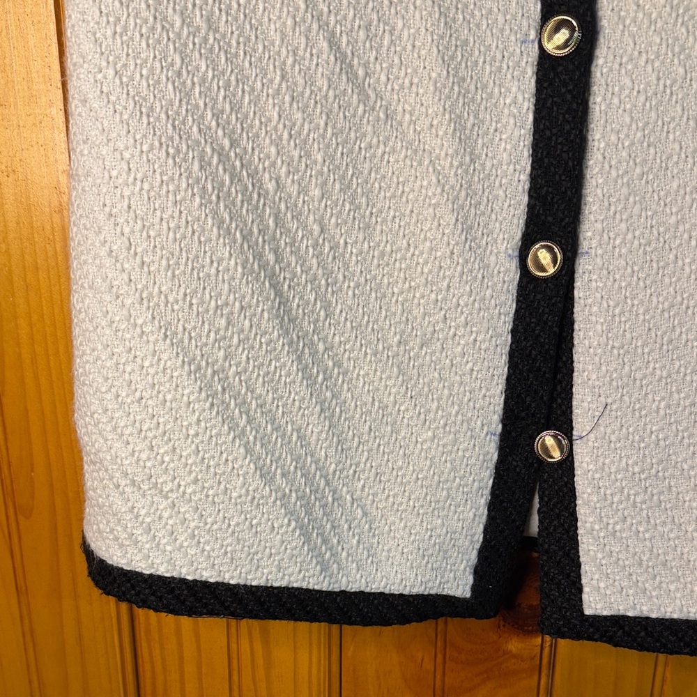 BeBop Black and White Tweed Midi Dress with Gold Accent Buttons - Picture 6 of 10